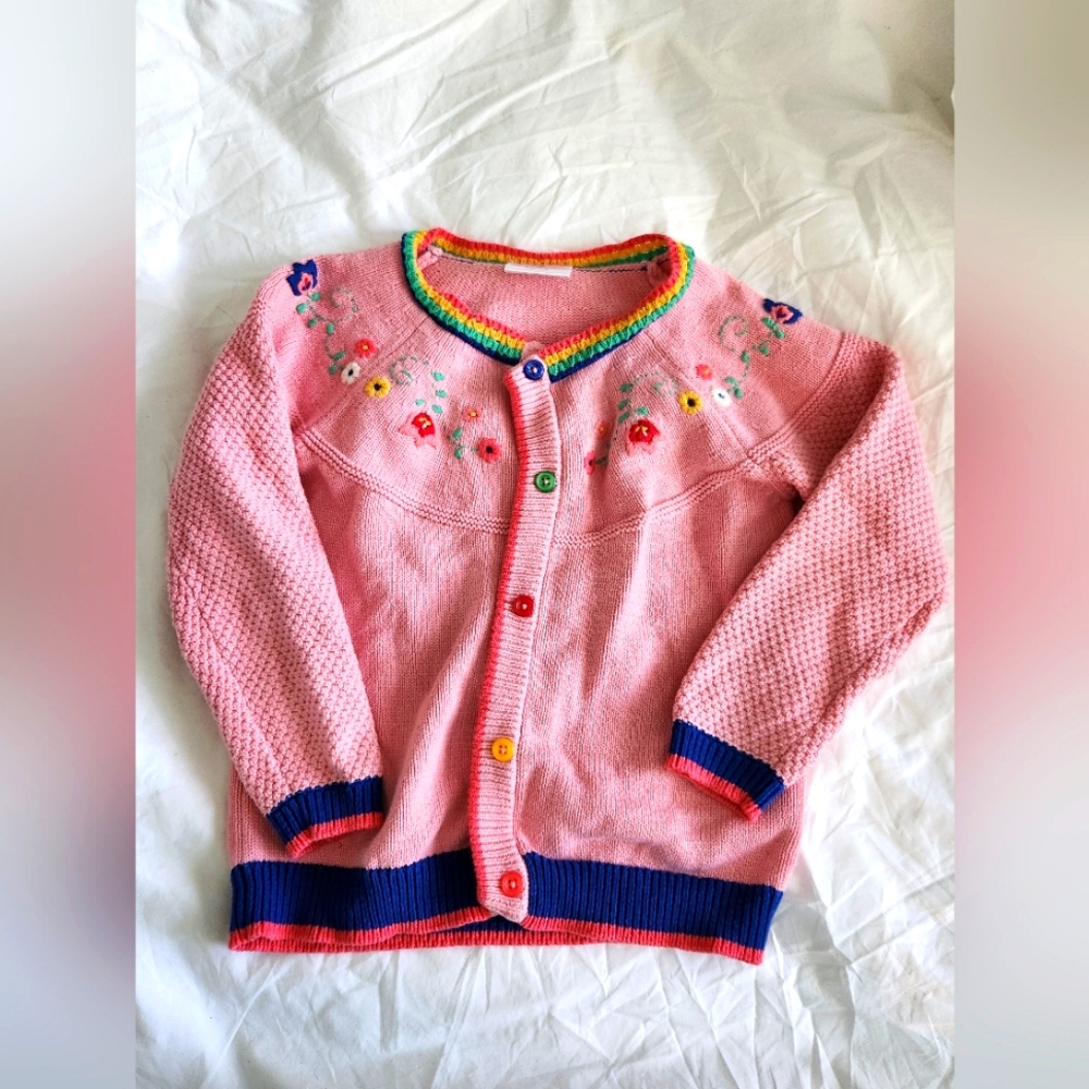 Hannah Andersson pink cardigan with embroidered flowers